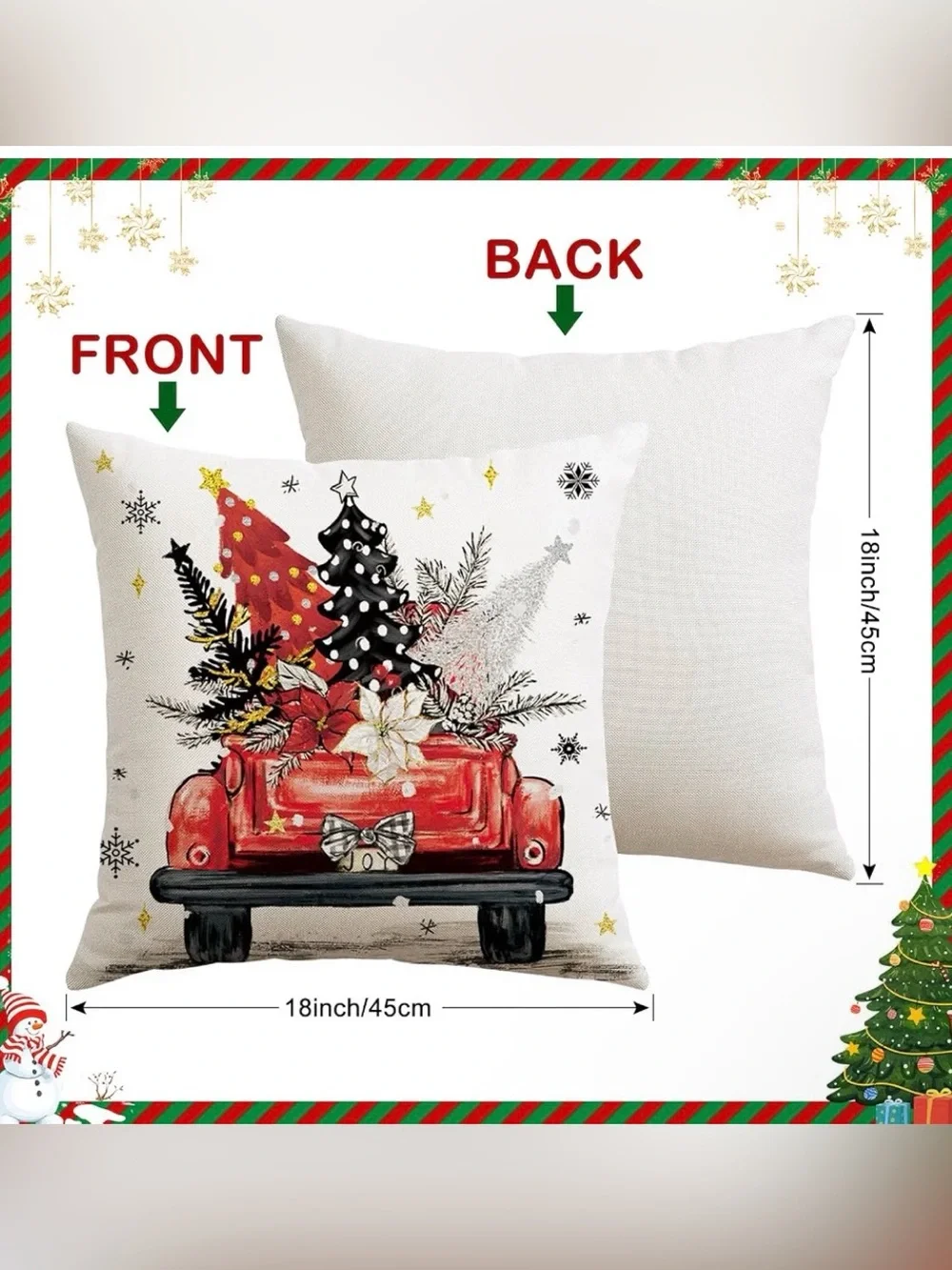 Christmas Tree Truck & Snowflake Holiday Zipper Pillow Covers, Set of 4. 18” New